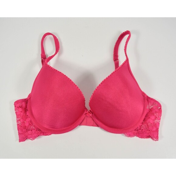 Victoria Secret Y2K Sexy Little Things Fuchsia Pink Lace Padded Bra Sz 36B - Picture 1 of 5
